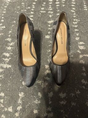 ANTONIO MELANI Gray Studded Pointed Toe Pumps